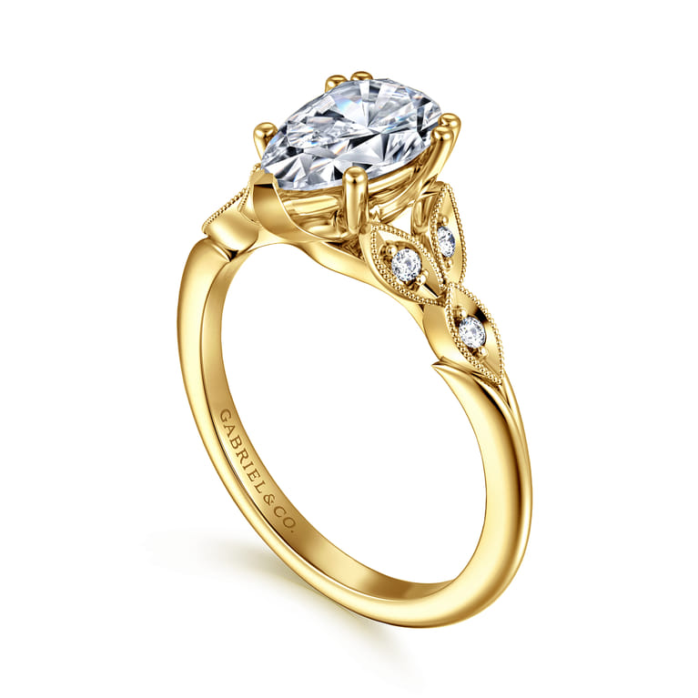 Celia - 14K Yellow Gold Pear Shape Diamond Engagement Ring - 0.08 ct - Shot 3