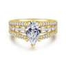 Brinne - 14K Yellow Gold Three Row Pear Shape Diamond Engagement Ring - 0.9 ct