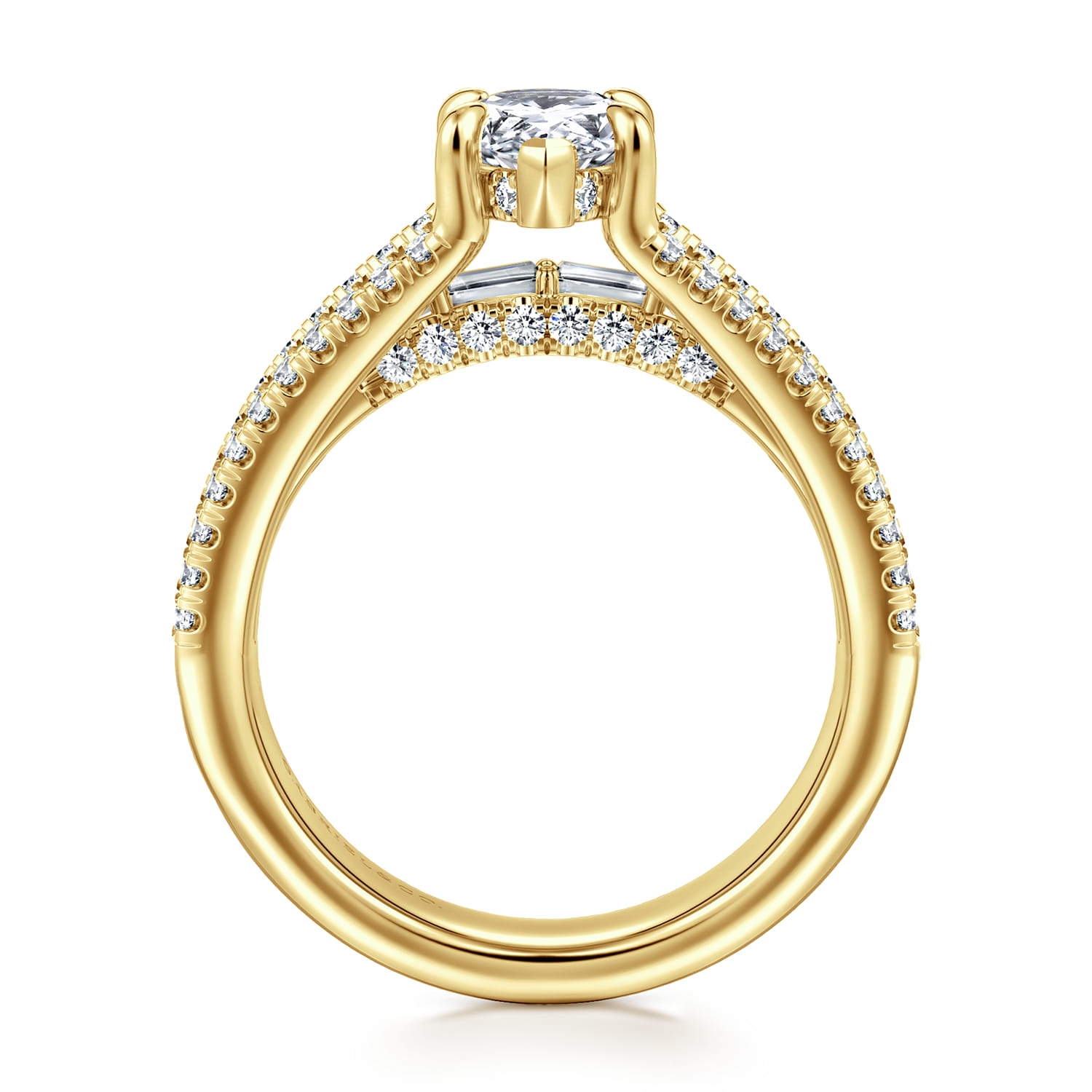 Brinne - 14K Yellow Gold Three Row Pear Shape Diamond Engagement Ring - 0.9 ct - Shot 2