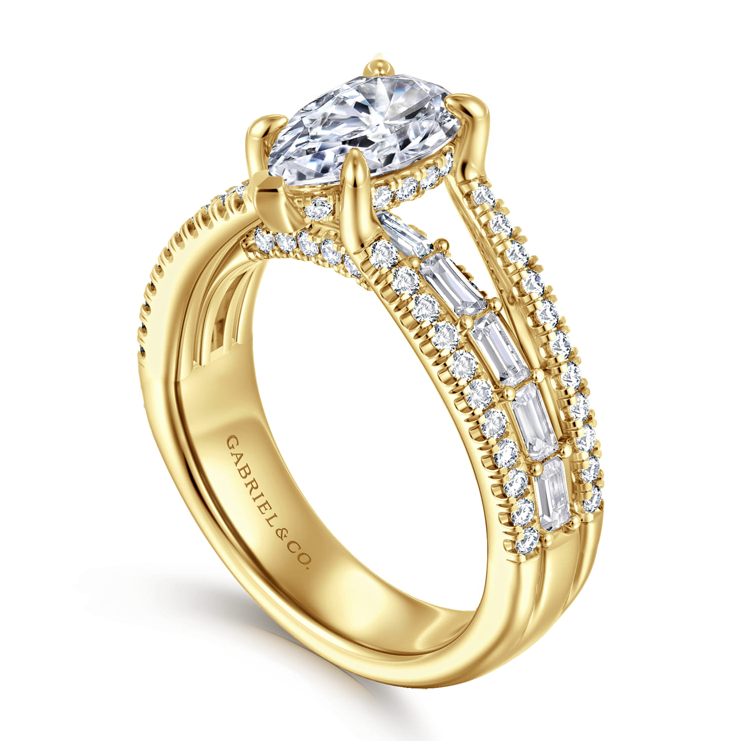 Brinne - 14K Yellow Gold Three Row Pear Shape Diamond Engagement Ring - 0.9 ct - Shot 3