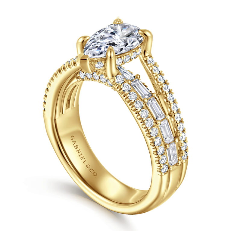 Brinne - 14K Yellow Gold Three Row Pear Shape Diamond Engagement Ring - 0.9 ct - Shot 3