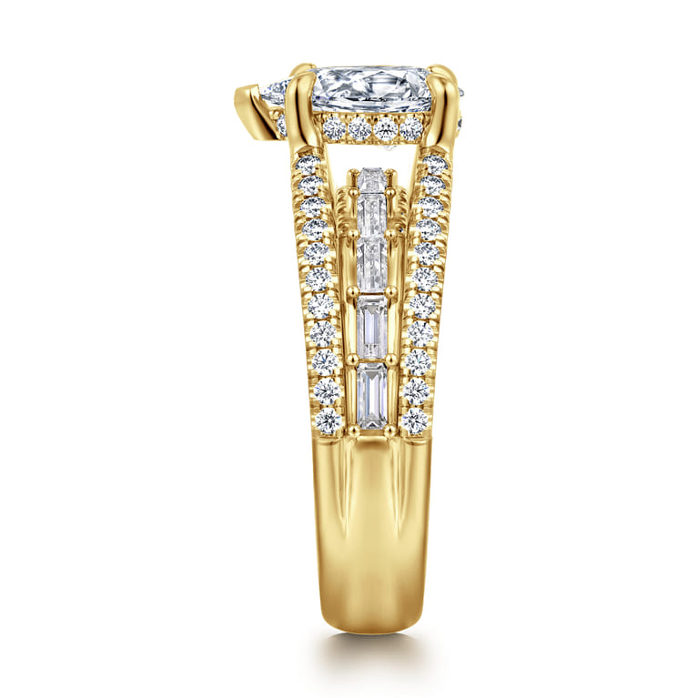 Brinne - 14K Yellow Gold Three Row Pear Shape Diamond Engagement Ring - 0.9 ct - Shot 4