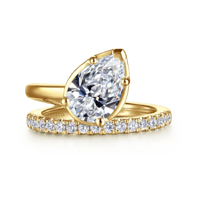 Margo - 14K Yellow Gold Bezel Prong Pear Shape Wrap Engagement Ring - 0.3 ct - Shot 1