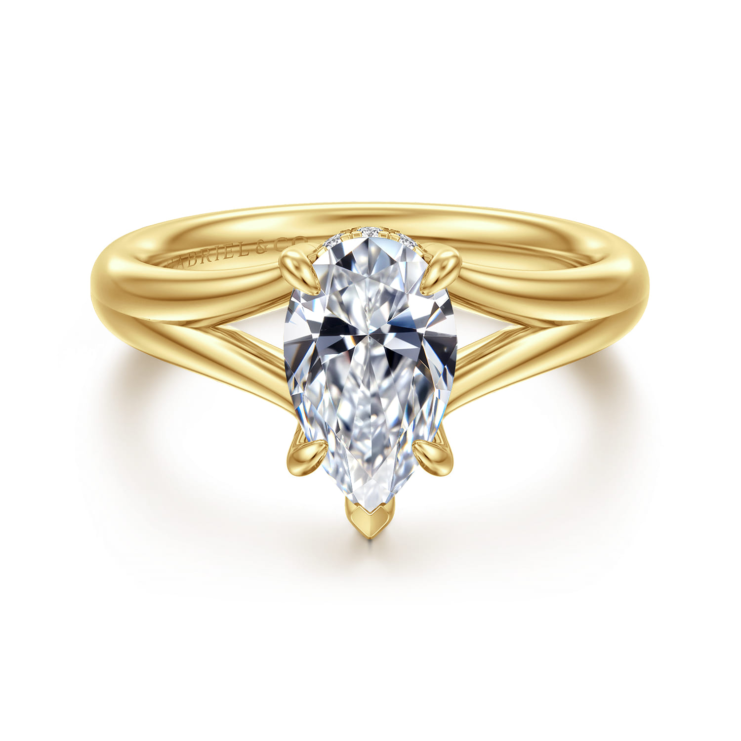 Sanah - 14K Yellow Gold Split Shank Pear Shape Diamond Engagement Ring - 0.08 ct - Shot 1