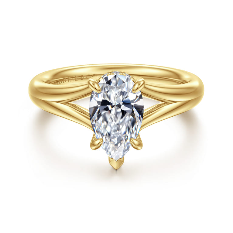 Sanah - 14K Yellow Gold Split Shank Pear Shape Diamond Engagement Ring - 0.08 ct - Shot 1