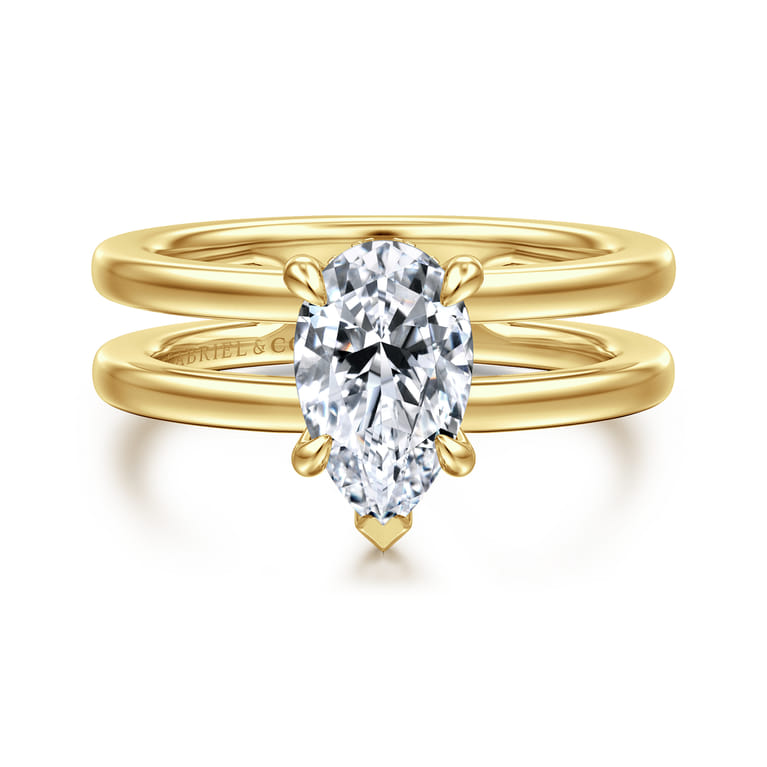Oksana - 14K Yellow Gold Pear Shape Diamond Engagement Ring - 0.07 ct - Shot 1