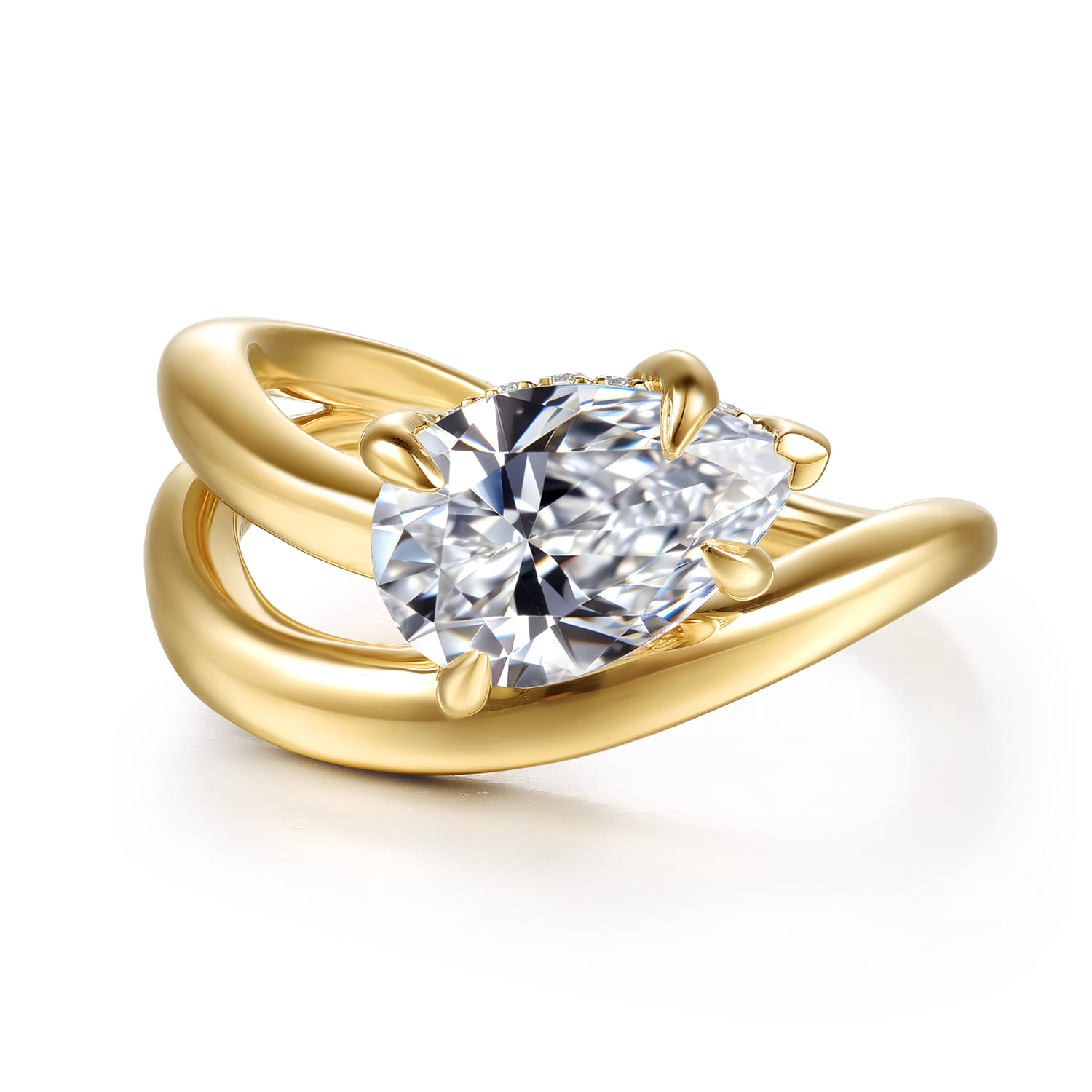 Eleanora - 14K Yellow Gold Pear Shape Diamond Wrap Engagement Ring - 0.08 ct - Shot 1