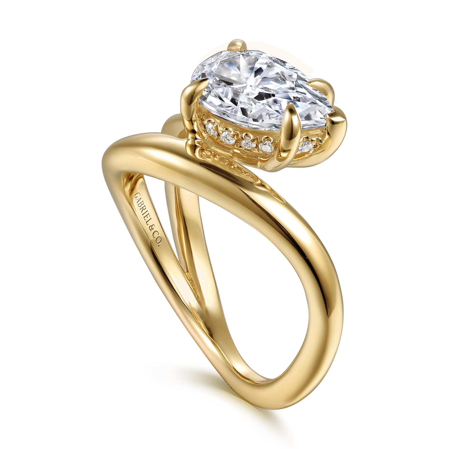 Eleanora - 14K Yellow Gold Pear Shape Diamond Wrap Engagement Ring - 0.08 ct - Shot 3