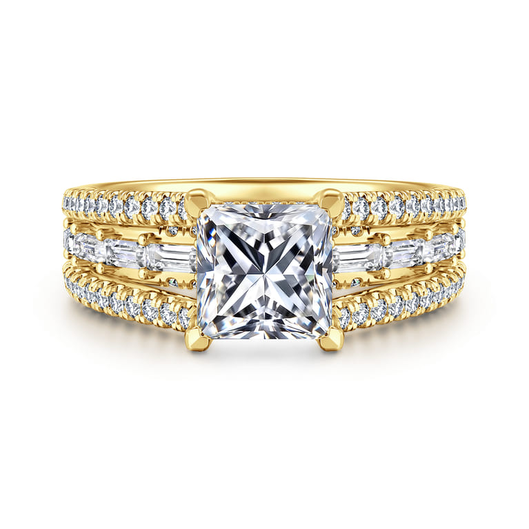 Brinne - 14K Yellow Gold Three Row Princess Cut Diamond Engagement Ring - 0.9 ct - Shot 1