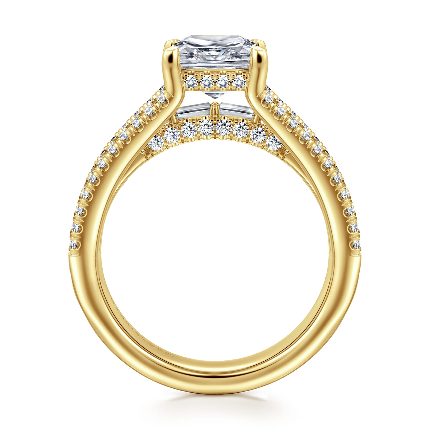 Brinne - 14K Yellow Gold Three Row Princess Cut Diamond Engagement Ring - 0.9 ct - Shot 2