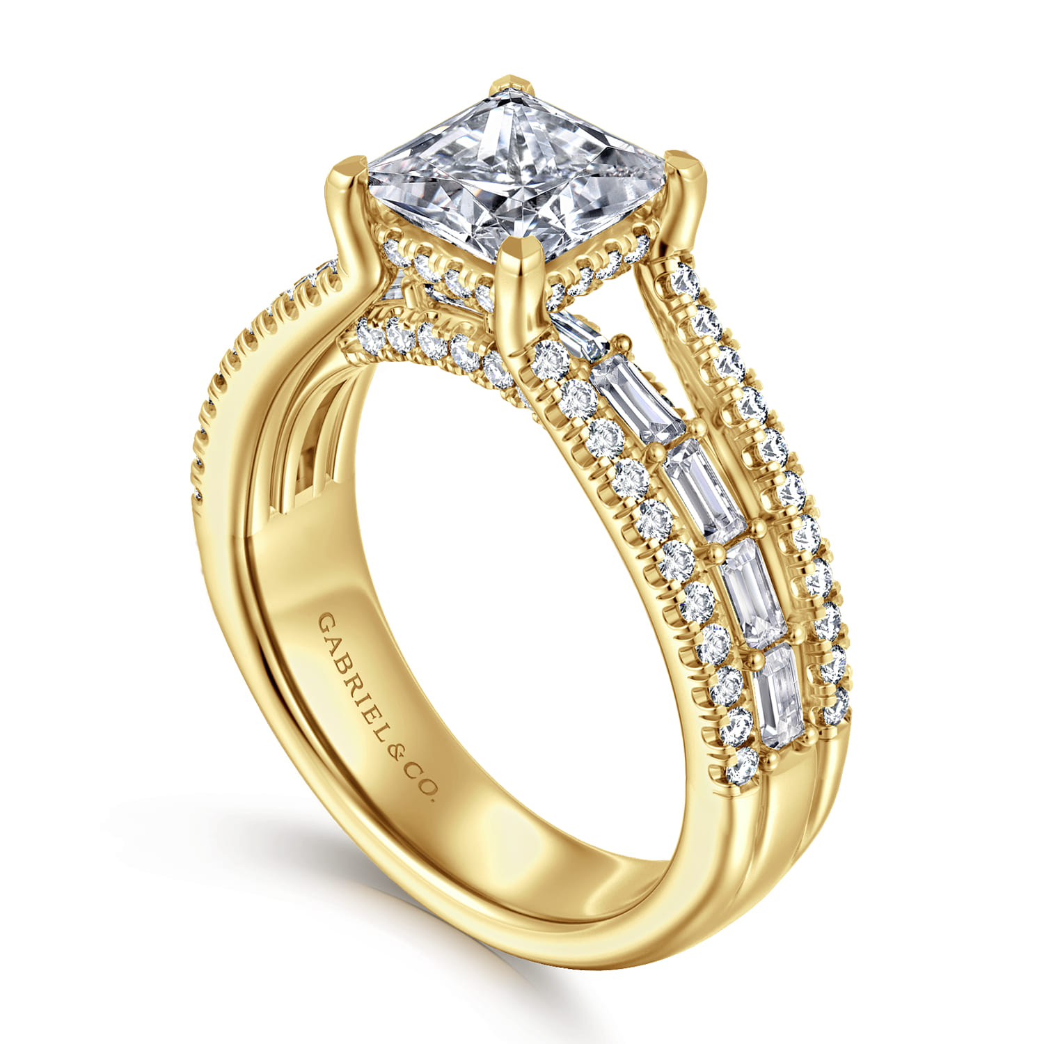 Brinne - 14K Yellow Gold Three Row Princess Cut Diamond Engagement Ring - 0.9 ct - Shot 3