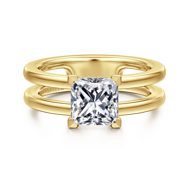 Oksana - 14K Yellow Gold Princess Cut Diamond Engagement Ring - 0.07 ct - Shot 1