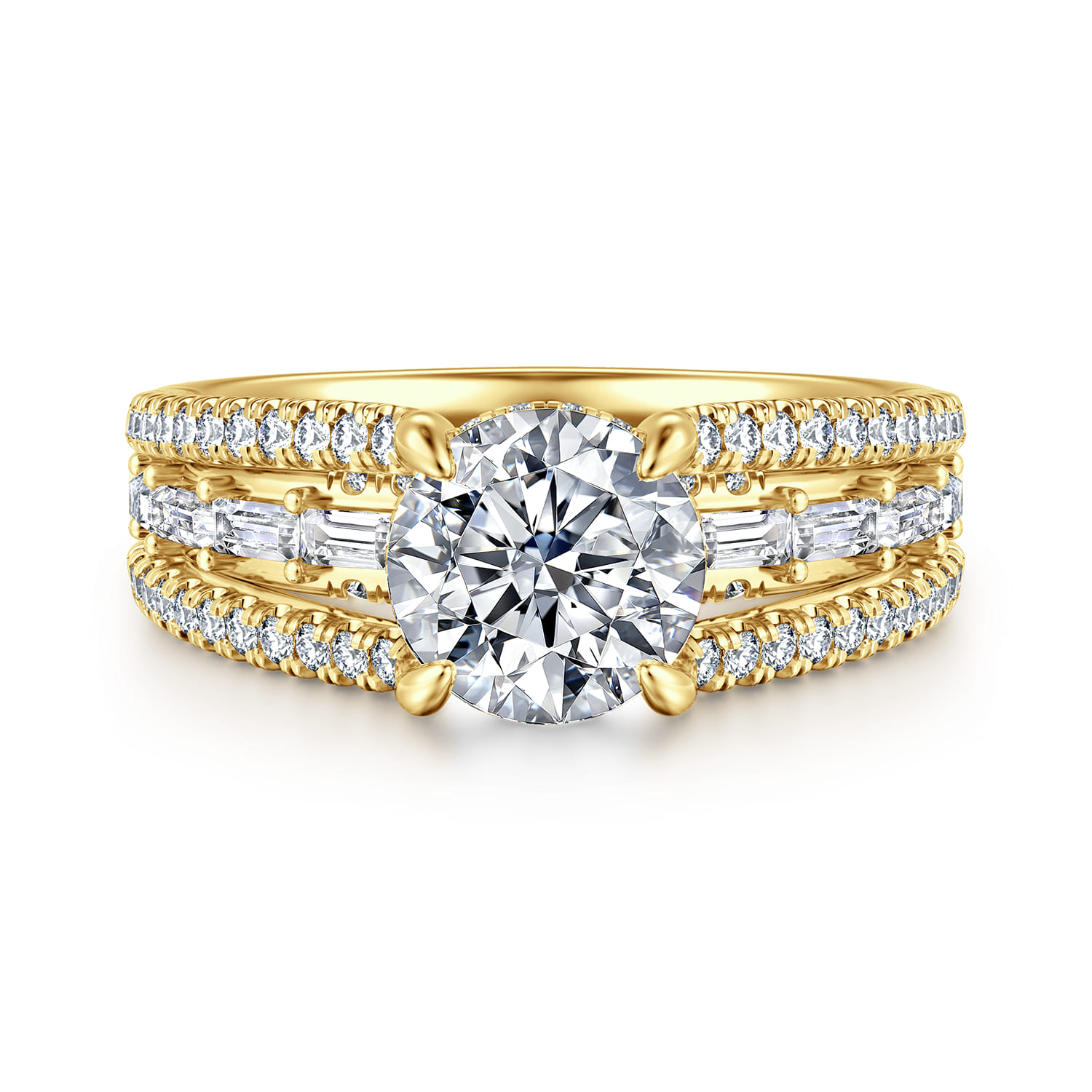 Brinne - 14K Yellow Gold Three Row Round Diamond Engagement Ring - 0.9 ct - Shot 1