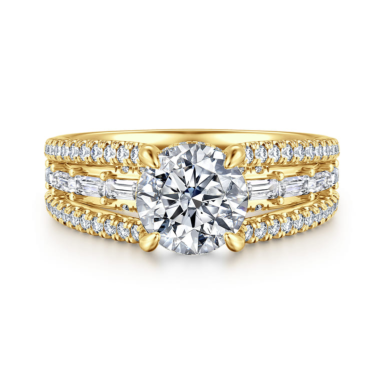 Brinne - 14K Yellow Gold Three Row Round Diamond Engagement Ring - 0.9 ct - Shot 1