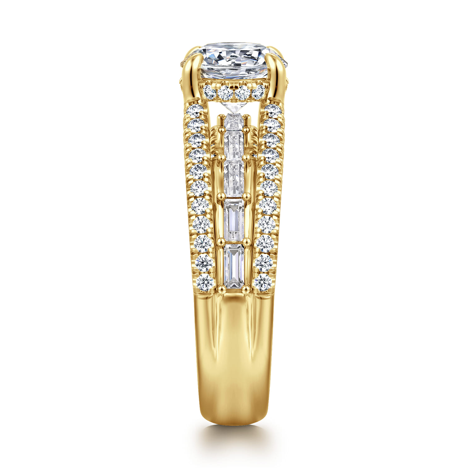 Brinne - 14K Yellow Gold Three Row Round Diamond Engagement Ring - 0.9 ct - Shot 4