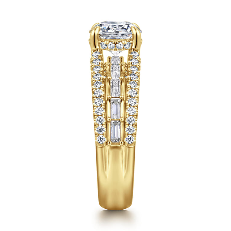 Brinne - 14K Yellow Gold Three Row Round Diamond Engagement Ring - 0.9 ct - Shot 4