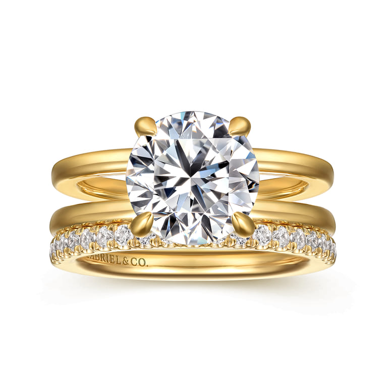 Oksana - 14K Yellow Gold Split Shank Round Diamond Engagement Ring - 0.1 ct - Shot 4