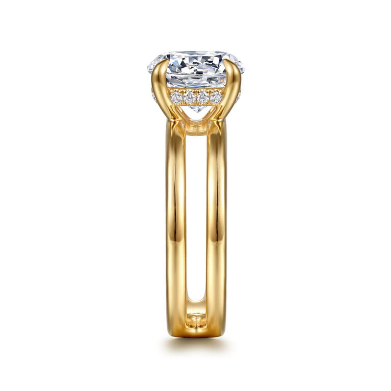 Oksana - 14K Yellow Gold Split Shank Round Diamond Engagement Ring - 0.1 ct - Shot 5