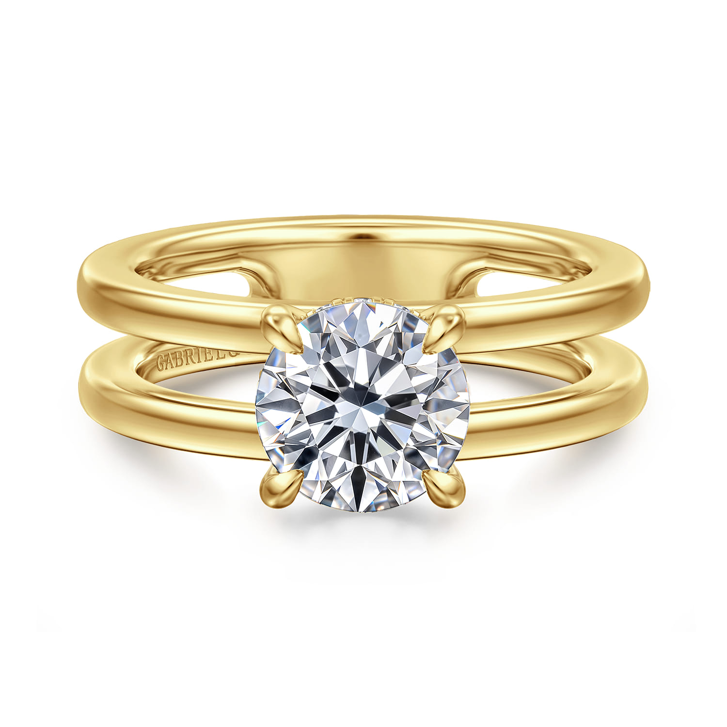 Oksana - 14K Yellow Gold Split Shank Round Diamond Engagement Ring - 0.07 ct - Shot 1