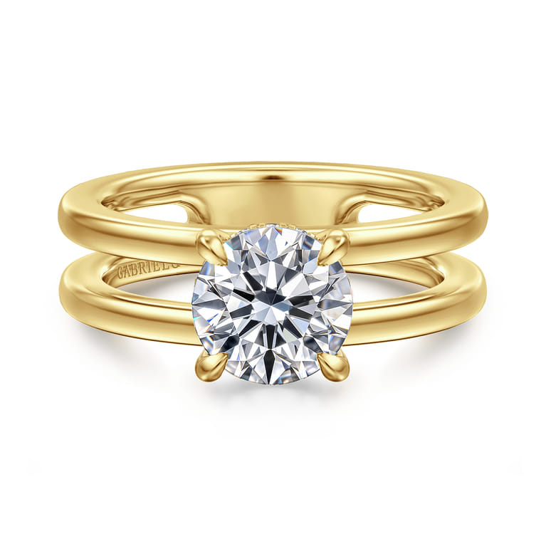Oksana - 14K Yellow Gold Split Shank Round Diamond Engagement Ring - 0.07 ct - Shot 1