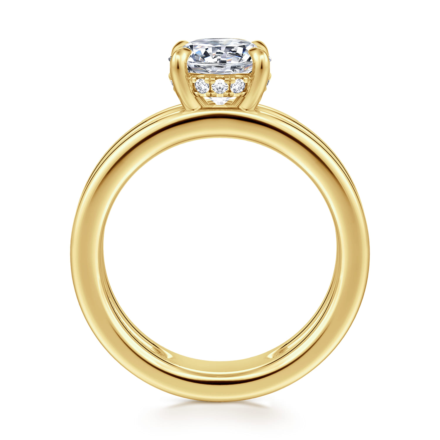 Oksana - 14K Yellow Gold Split Shank Round Diamond Engagement Ring - 0.07 ct - Shot 2