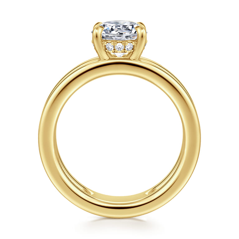 Oksana - 14K Yellow Gold Split Shank Round Diamond Engagement Ring - 0.07 ct - Shot 2