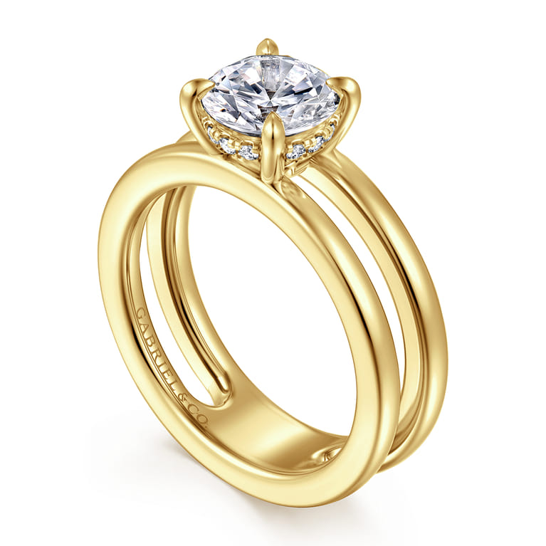 Oksana - 14K Yellow Gold Split Shank Round Diamond Engagement Ring - 0.07 ct - Shot 3
