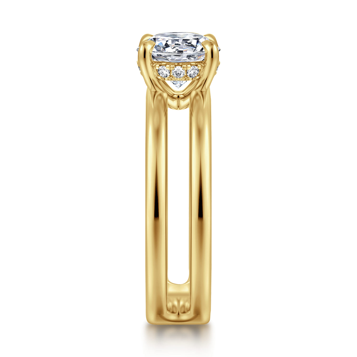 Oksana - 14K Yellow Gold Split Shank Round Diamond Engagement Ring - 0.07 ct - Shot 4