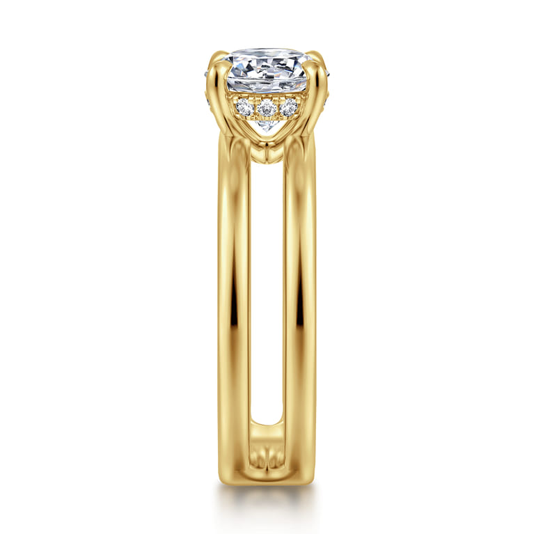 Oksana - 14K Yellow Gold Split Shank Round Diamond Engagement Ring - 0.07 ct - Shot 4
