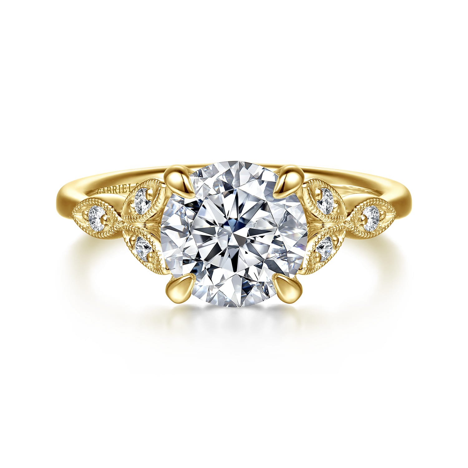 Brigida - Vintage Inspired 14K Yellow Gold Round Diamond Engagement Ring - 0.15 ct - Shot 1