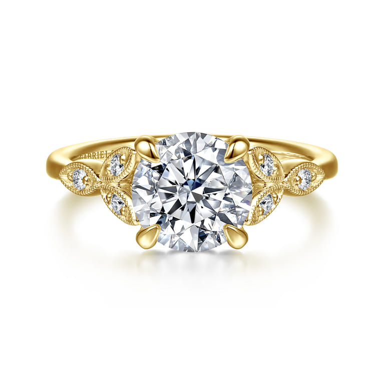 Brigida - Vintage Inspired 14K Yellow Gold Round Diamond Engagement Ring - 0.15 ct - Shot 1