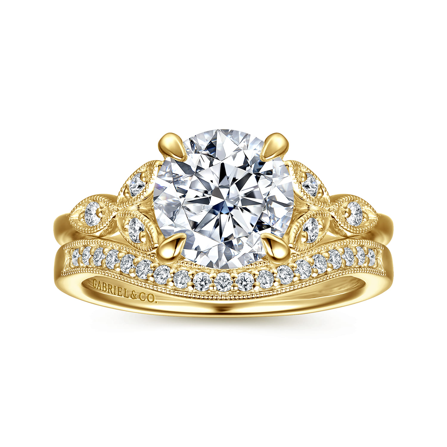 Brigida - Vintage Inspired 14K Yellow Gold Round Diamond Engagement Ring - 0.15 ct - Shot 4
