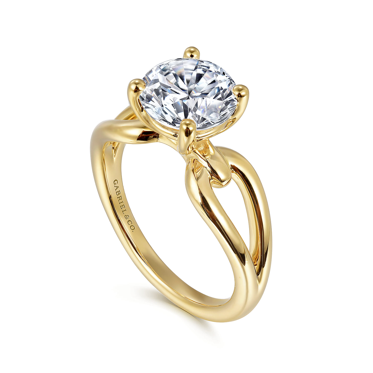 Elie - 14K Yellow Gold Round Split Shank Diamond Engagement Ring - Shot 3