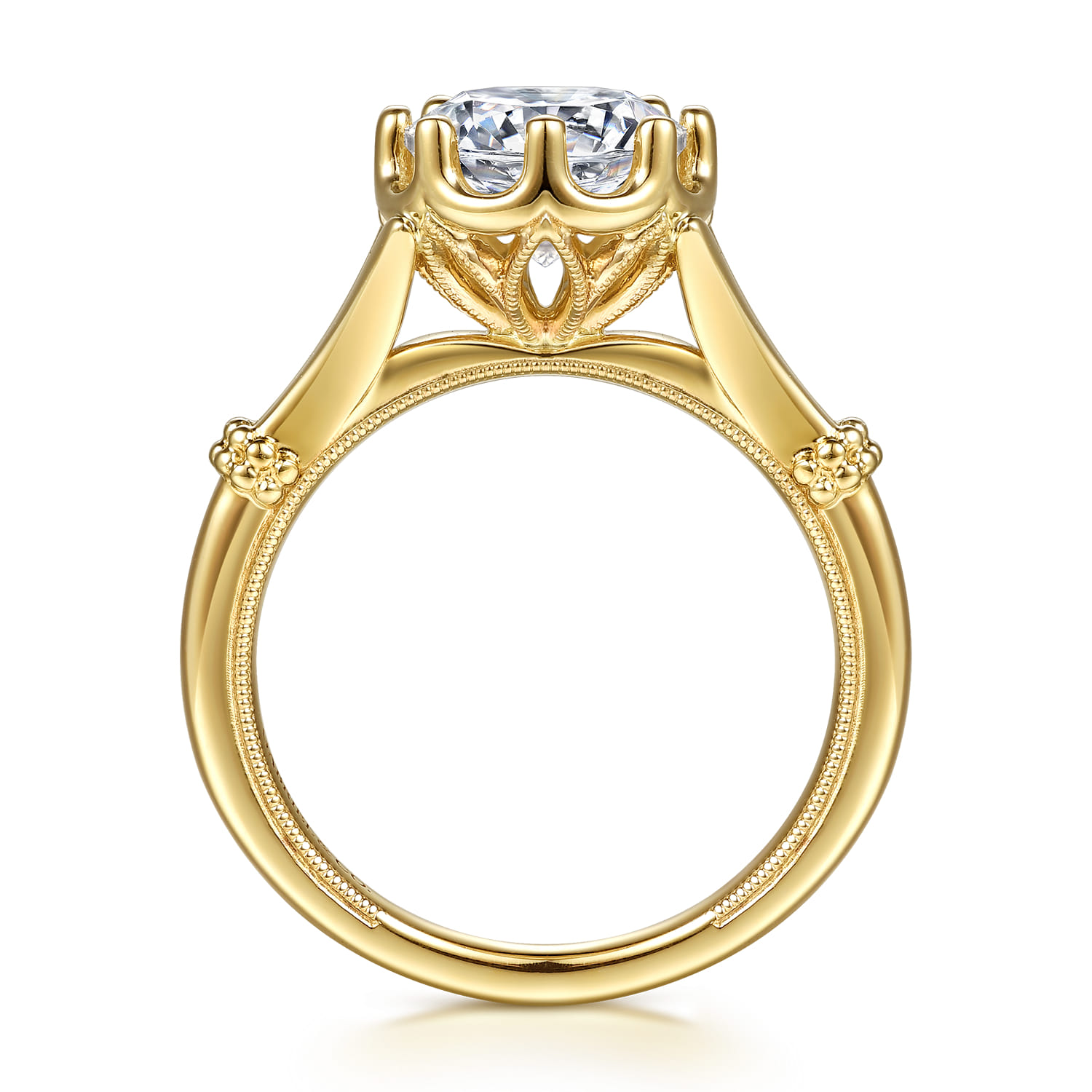 Rey - Vintage Inspired 14K Yellow Gold Split Shank Round Diamond Engagement Ring - Shot 2