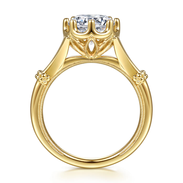 Rey - Vintage Inspired 14K Yellow Gold Split Shank Round Diamond Engagement Ring - Shot 2