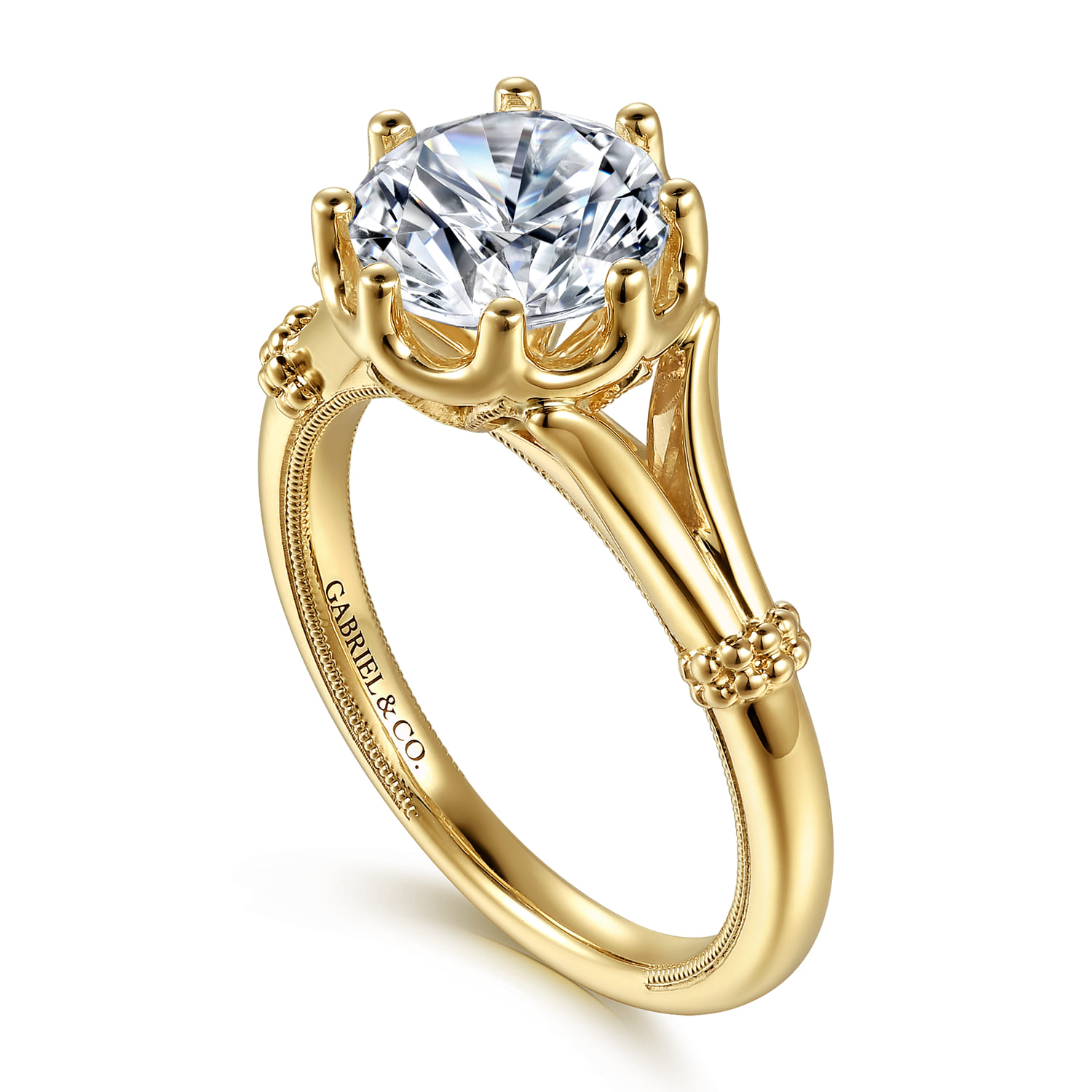 Rey - Vintage Inspired 14K Yellow Gold Split Shank Round Diamond Engagement Ring - Shot 3
