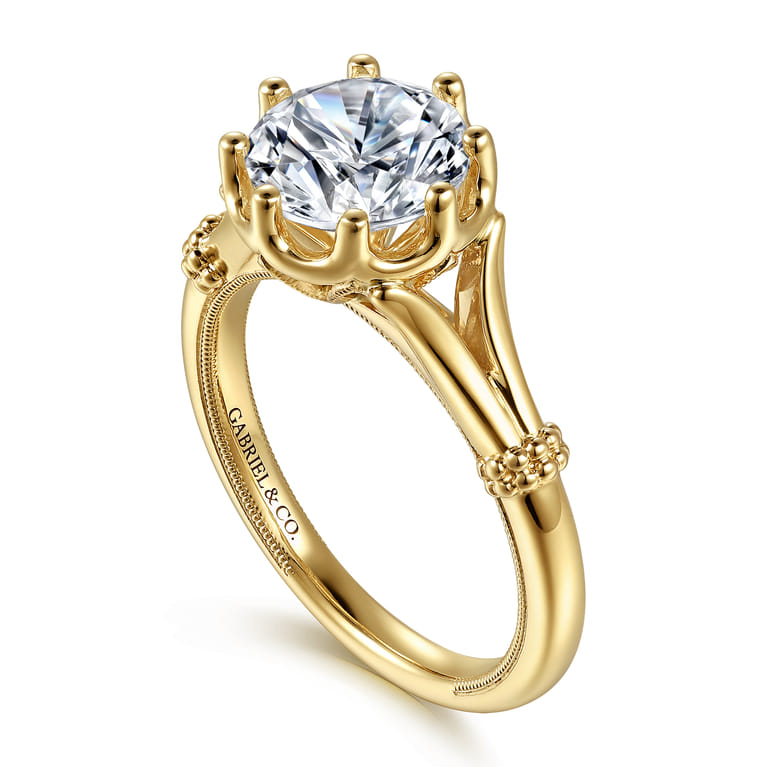 Rey - Vintage Inspired 14K Yellow Gold Split Shank Round Diamond Engagement Ring - Shot 3