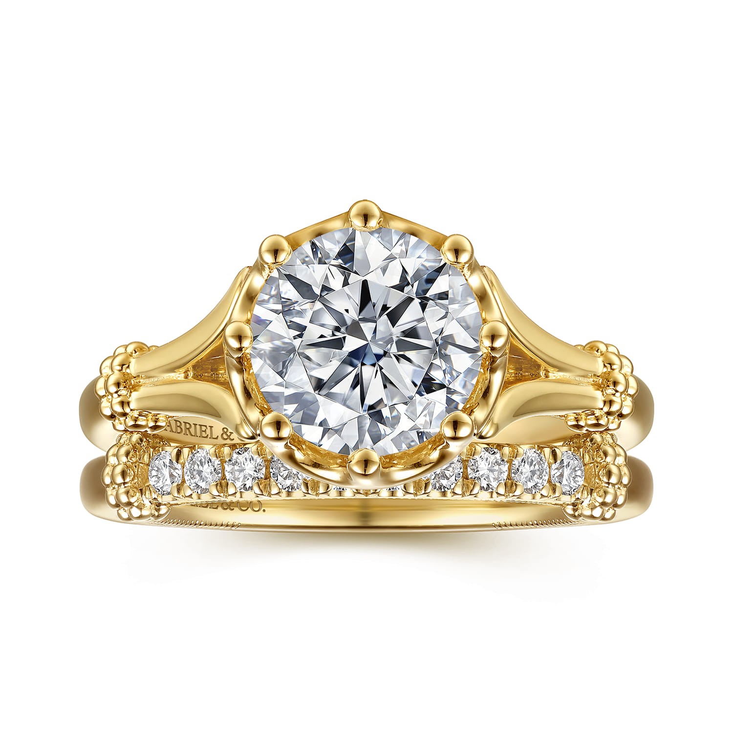 Rey - Vintage Inspired 14K Yellow Gold Split Shank Round Diamond Engagement Ring - Shot 4