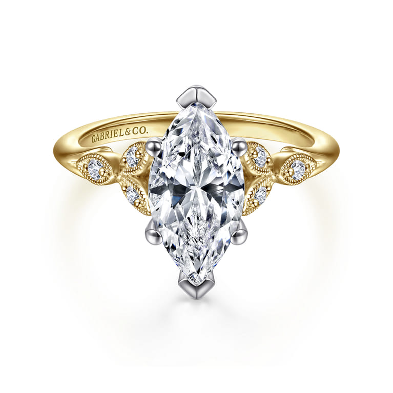 Celia - 14K White-Yellow Gold Marquise Shape Diamond Engagement Ring - 0.07 ct - Shot 1