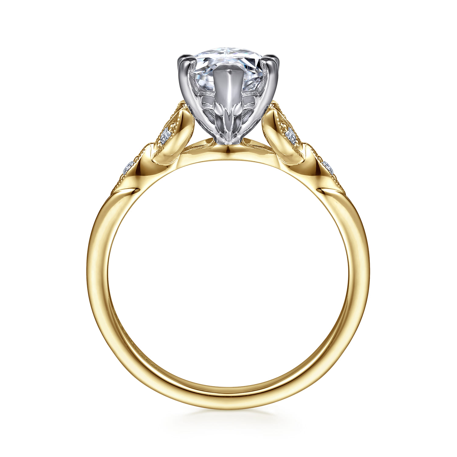 Celia - 14K White-Yellow Gold Marquise Shape Diamond Engagement Ring - 0.07 ct - Shot 2