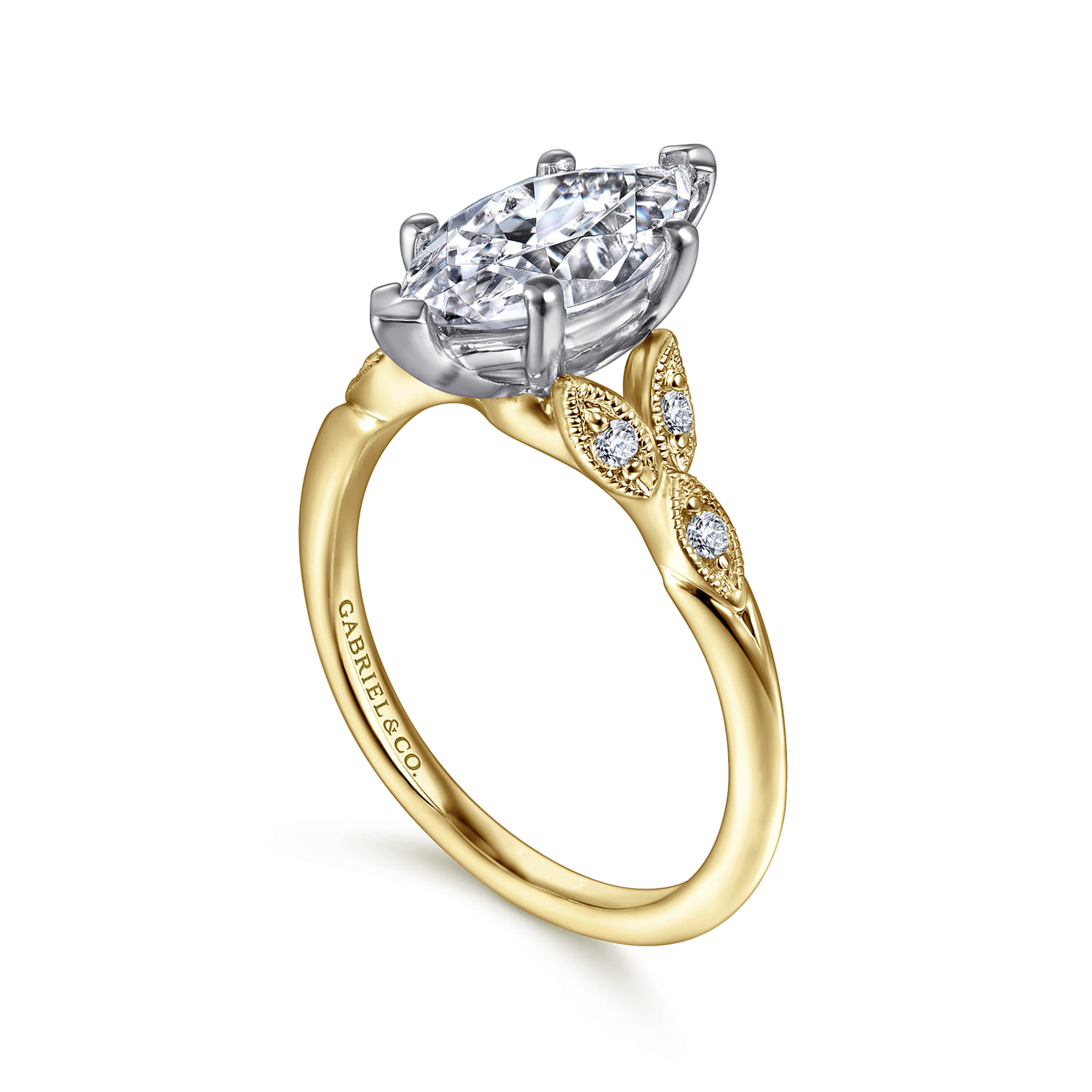 Celia - 14K White-Yellow Gold Marquise Shape Diamond Engagement Ring - 0.07 ct - Shot 3