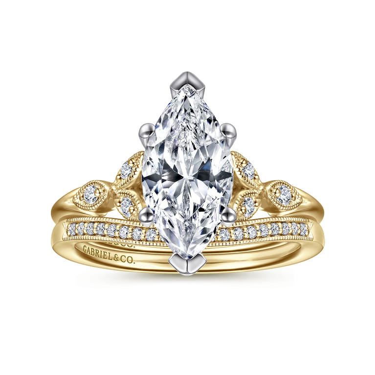Celia - 14K White-Yellow Gold Marquise Shape Diamond Engagement Ring - 0.07 ct - Shot 4