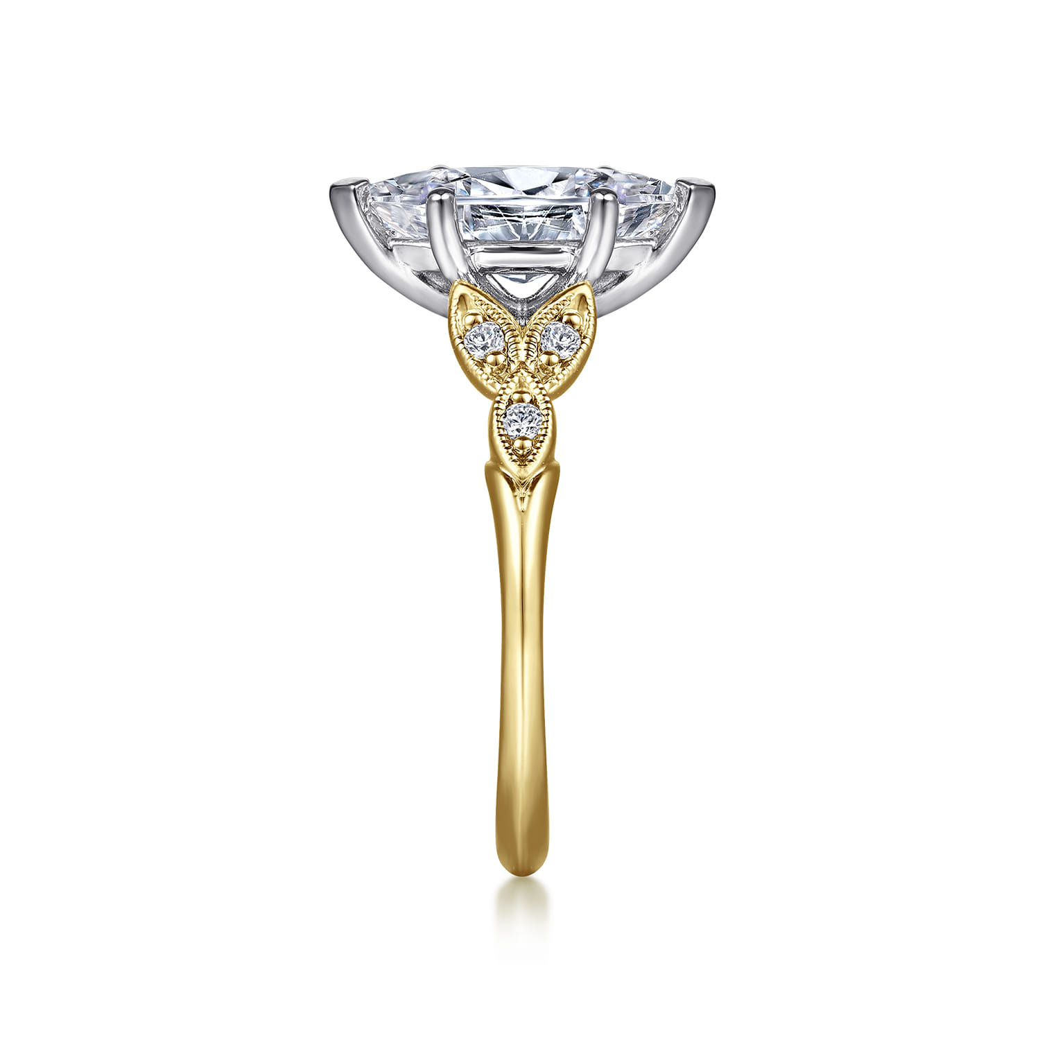 Celia - 14K White-Yellow Gold Marquise Shape Diamond Engagement Ring - 0.07 ct - Shot 5