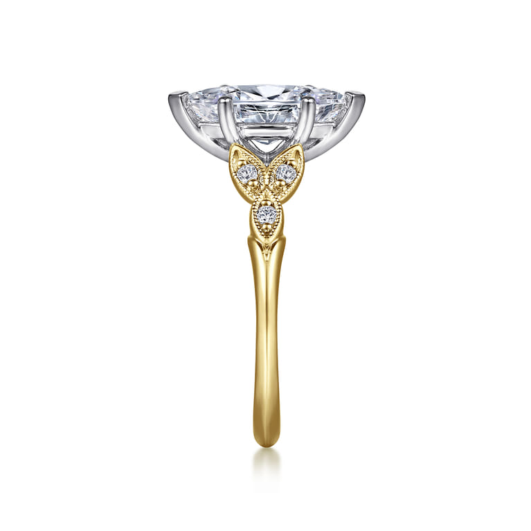 Celia - 14K White-Yellow Gold Marquise Shape Diamond Engagement Ring - 0.07 ct - Shot 5