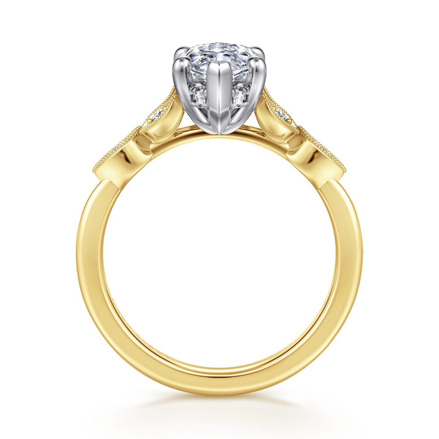 Brigida - Vintage Inspired 14K White-Yellow Gold Marquise Shape Diamond Engagement Ring - Shot 2
