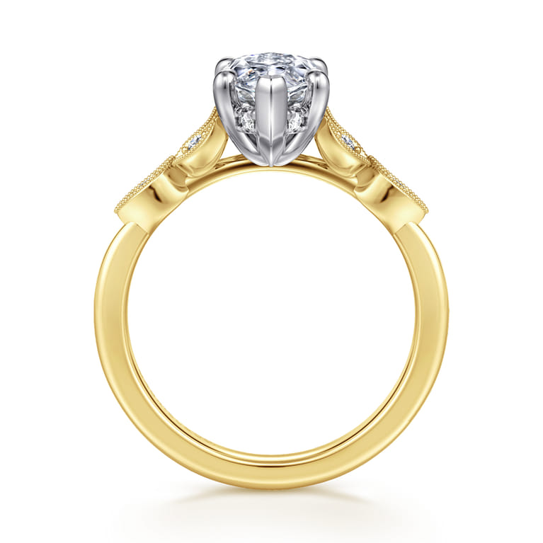 Brigida - Vintage Inspired 14K White-Yellow Gold Marquise Shape Diamond Engagement Ring - Shot 2