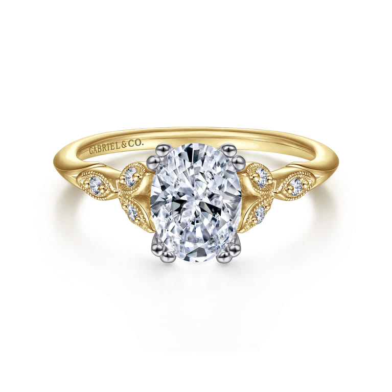 Celia - 14K White-Yellow Gold Oval Diamond Engagement Ring - 0.07 ct - Shot 1