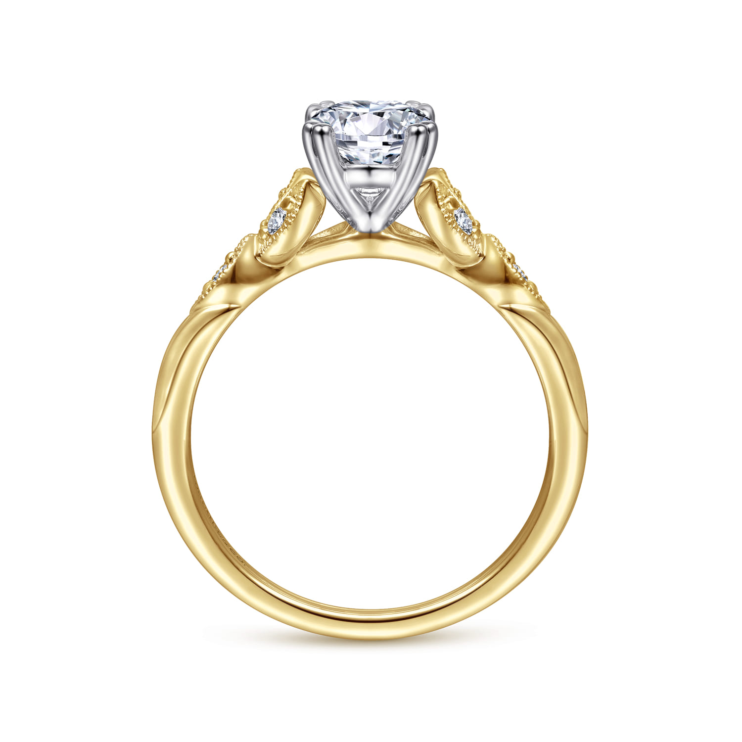 Celia - 14K White-Yellow Gold Oval Diamond Engagement Ring - 0.07 ct - Shot 2