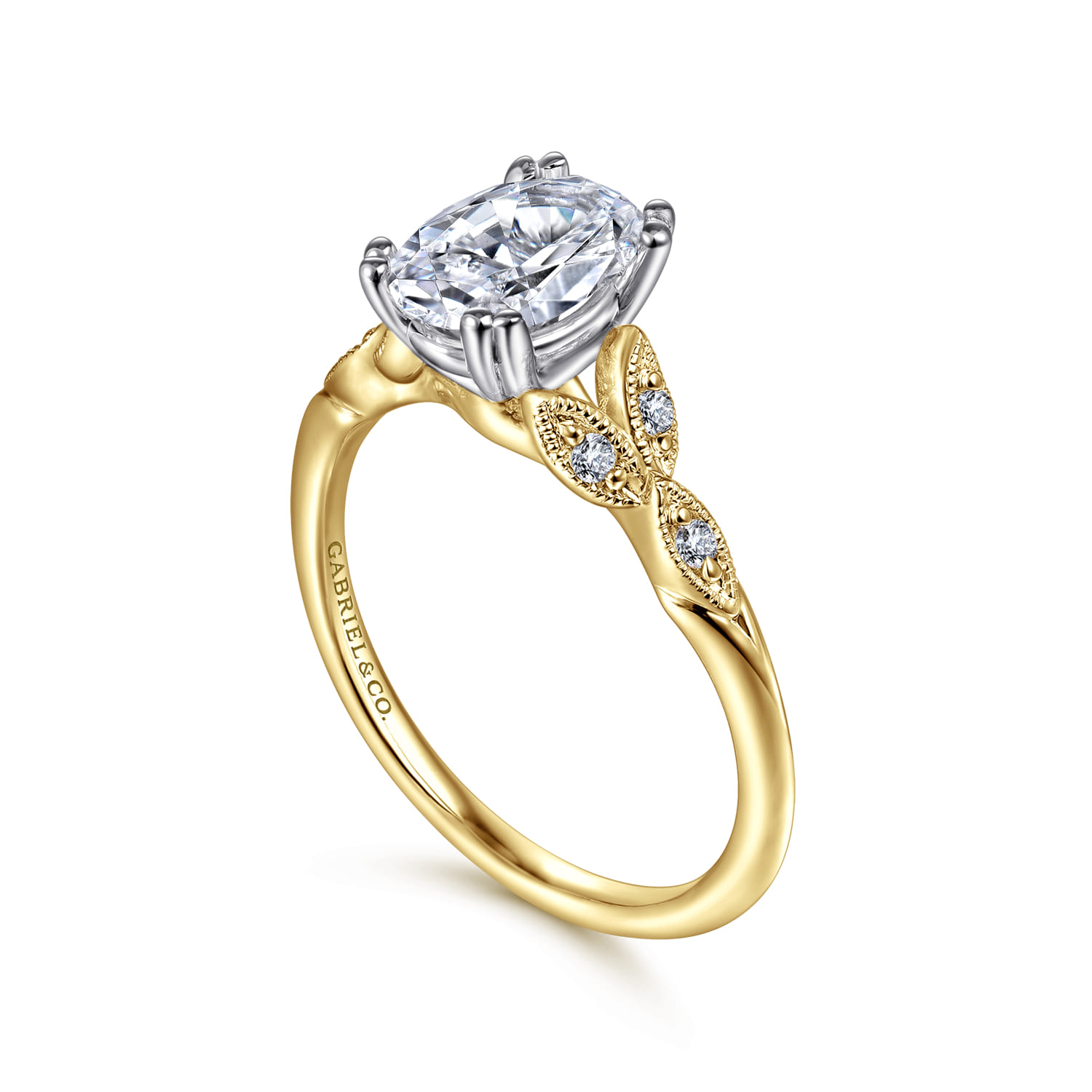 Celia - 14K White-Yellow Gold Oval Diamond Engagement Ring - 0.07 ct - Shot 3