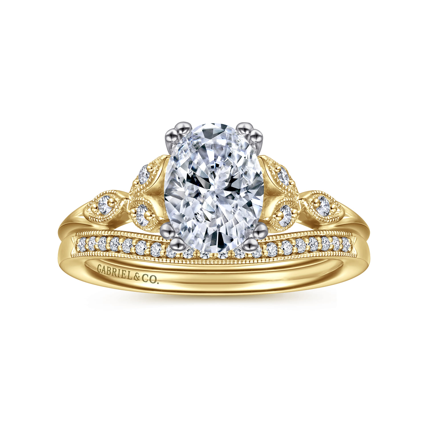 Celia - 14K White-Yellow Gold Oval Diamond Engagement Ring - 0.07 ct - Shot 4
